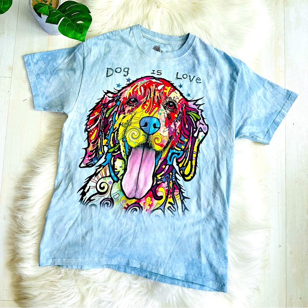The Mountain 100% Cotton Dog Is Love Graffiti Dog Unisex Graphic Art T-shirt, L